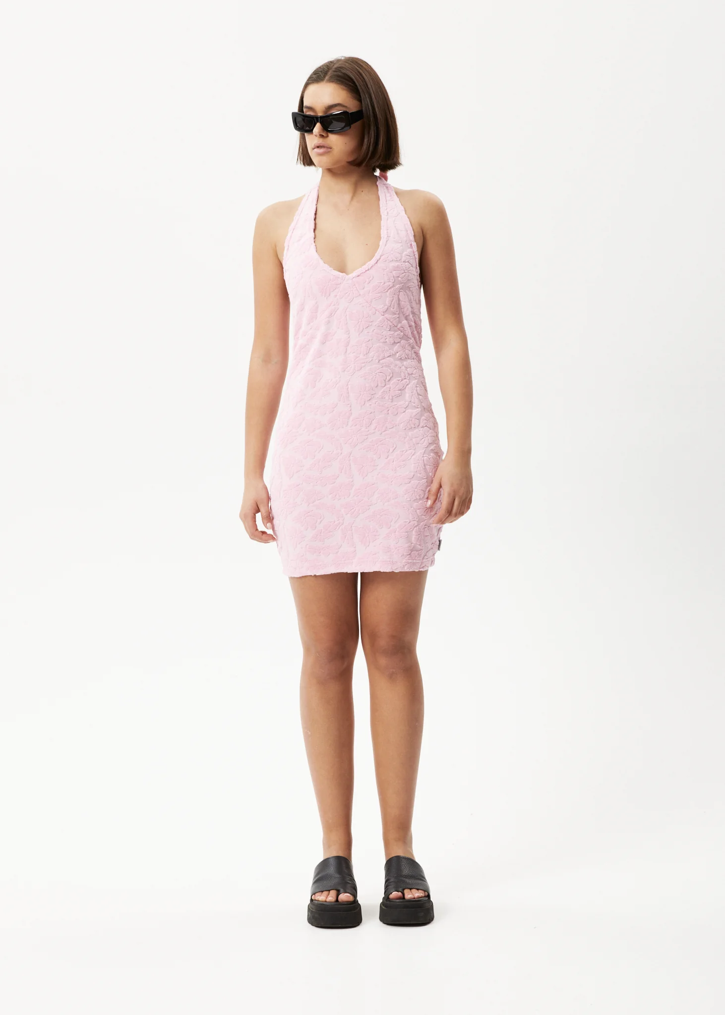 AFENDS Womens Rhye - Terry Halter Mini Dress - Powder Pink - Image 4
