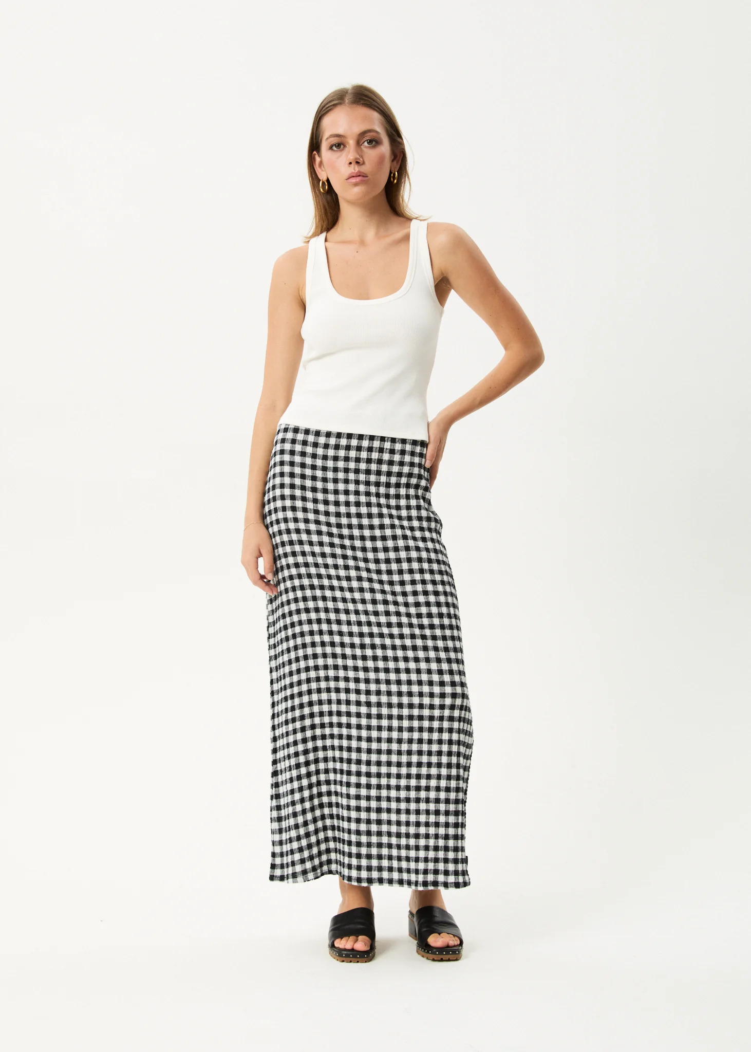 AFENDS Womens Lita - Seersucker Maxi Skirt - Rowan Black / White