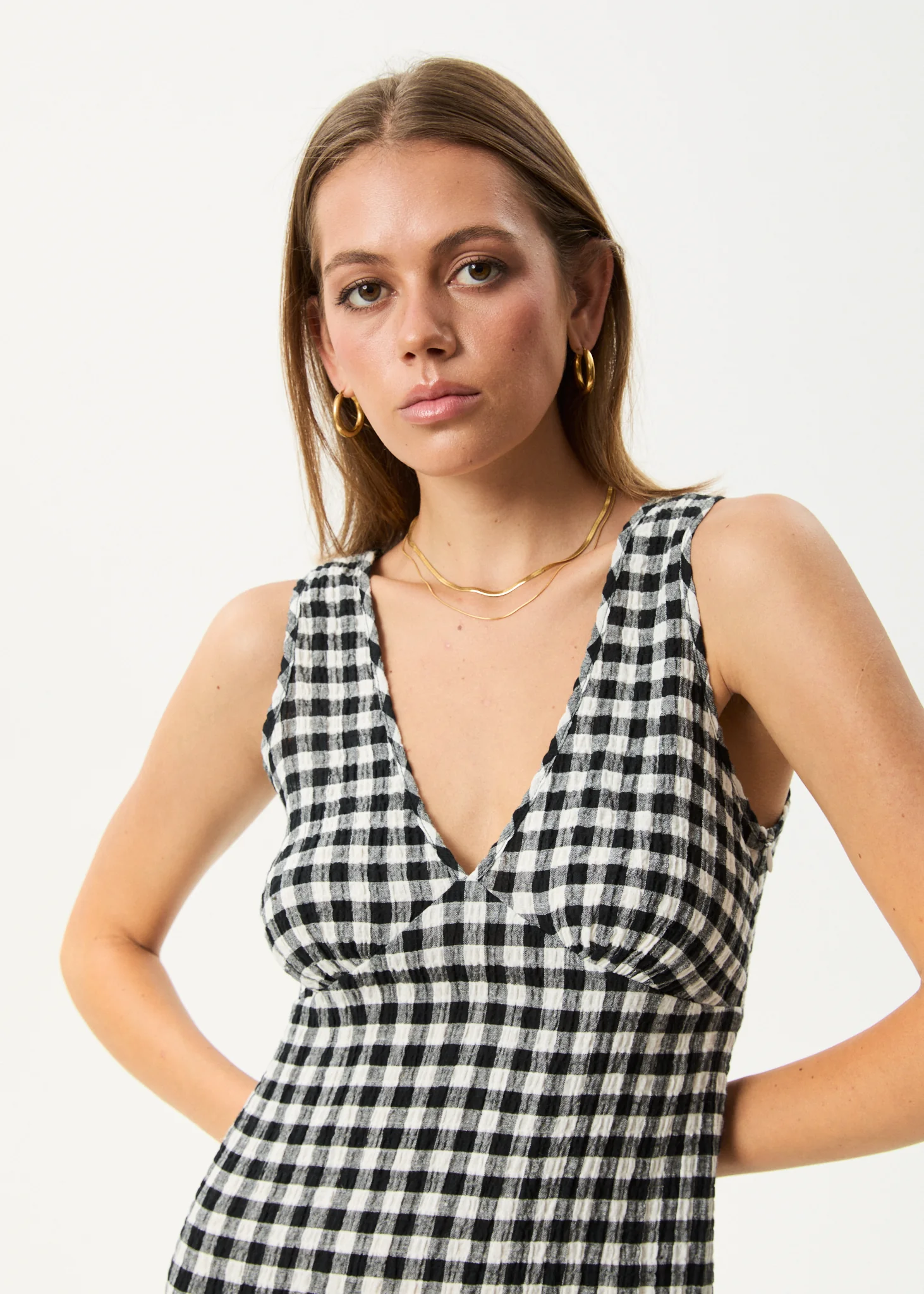 AFENDS Womens Rowan - Seersucker Mini Dress - Black / White - Image 8