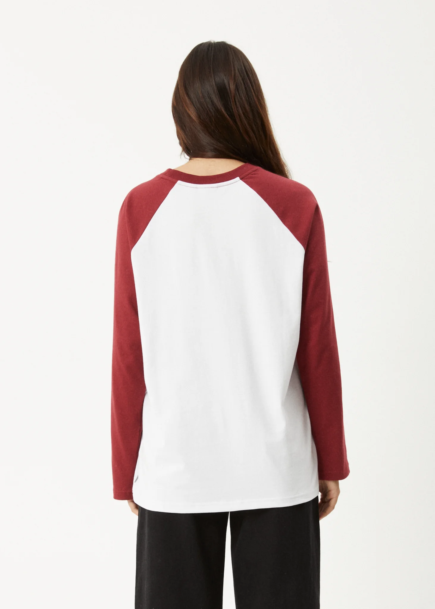 AFENDS Womens Ryan -  Oversized Long Sleeve Raglan Tee - Burgundy - Image 5