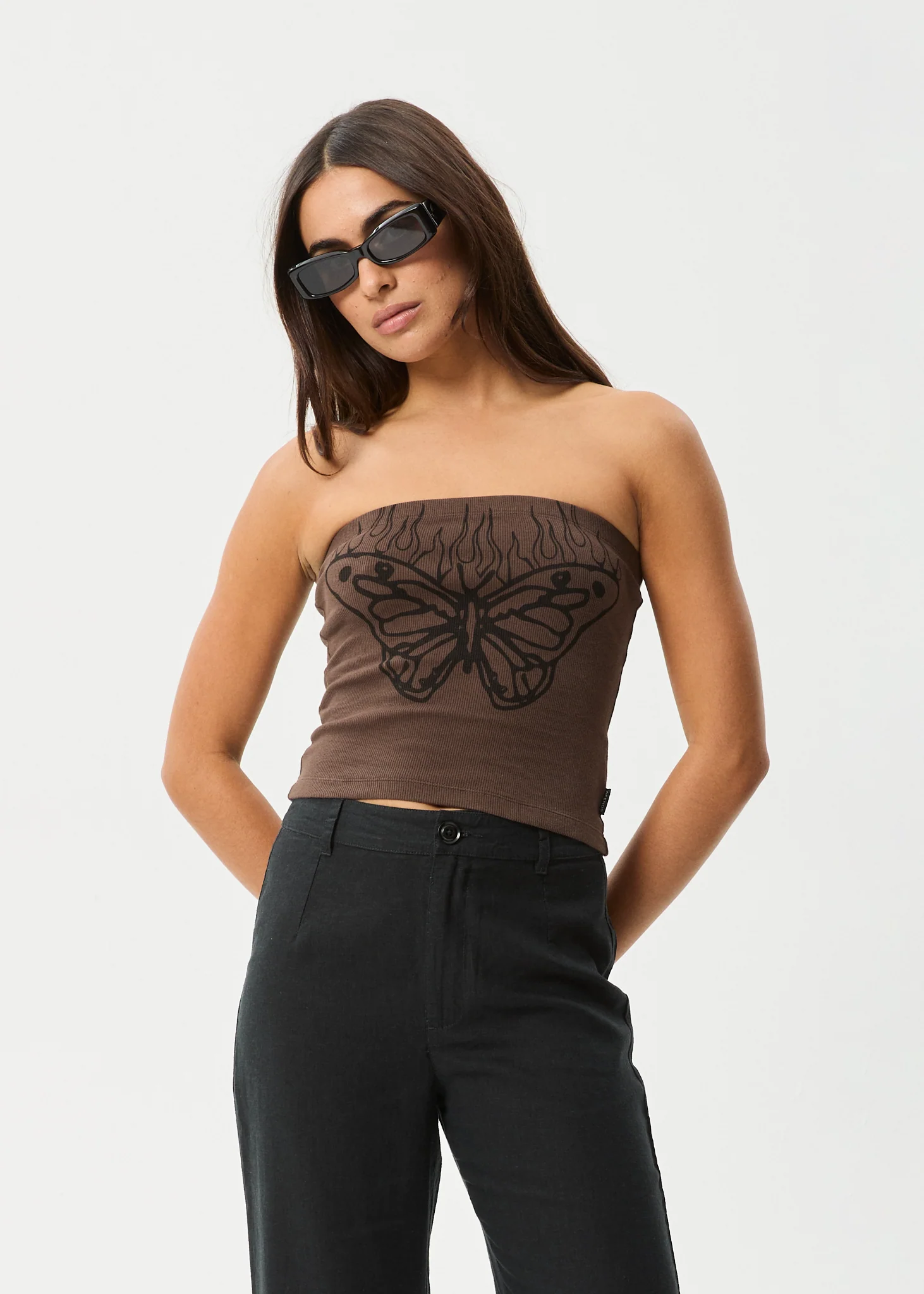 AFENDS Womens Set Fire - Rib Tube Top - Coffee - Image 6