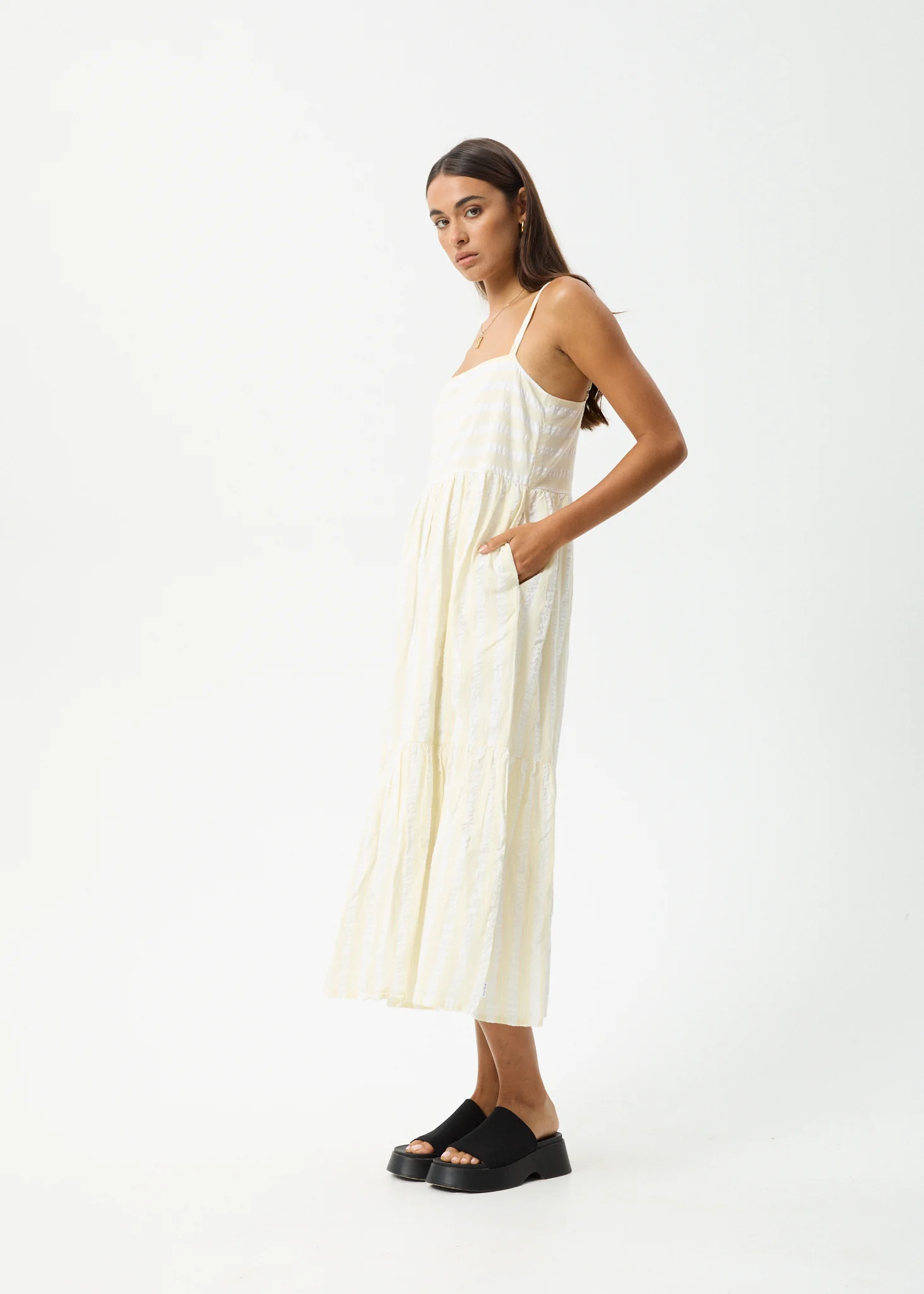 AFENDS Womens Splice - Seersucker Maxi Dress - White / Lemongrass - Image 3
