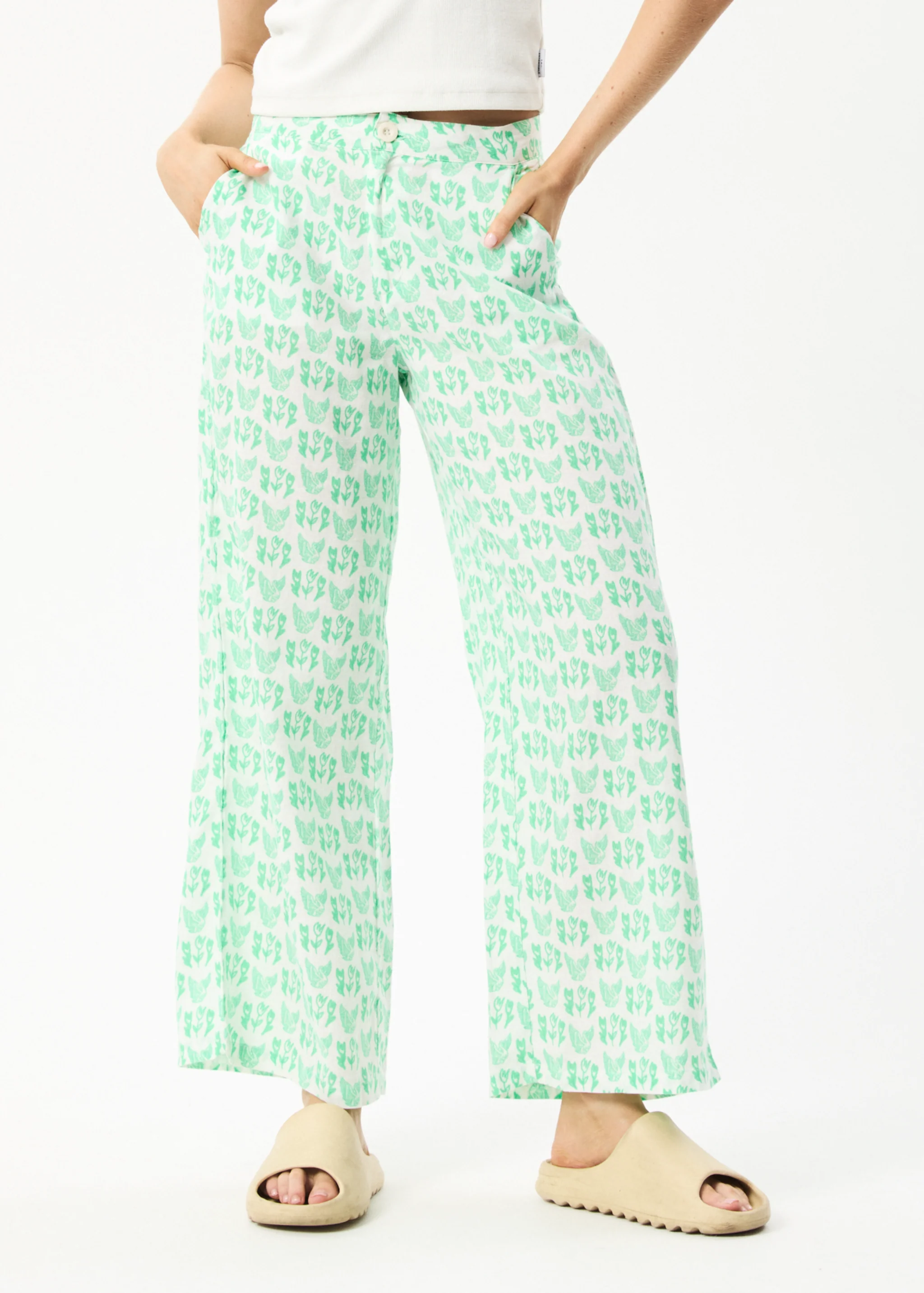 AFENDS Womens Swan Sienna - Wide Leg Pant - Lime Green - Image 2