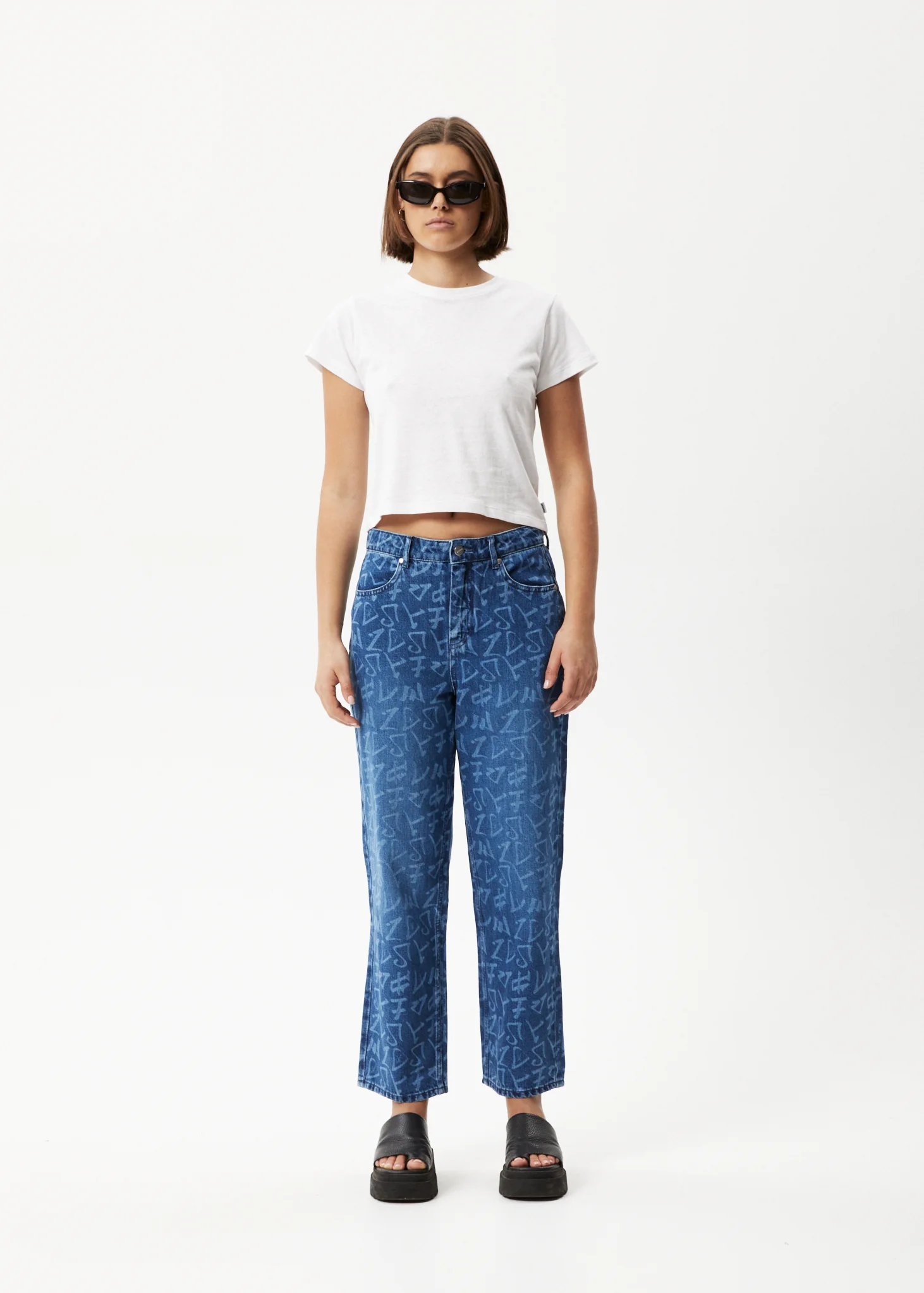 AFENDS Womens Tagged Shelby - Denim Wide Leg Jean - Graffiti Blue