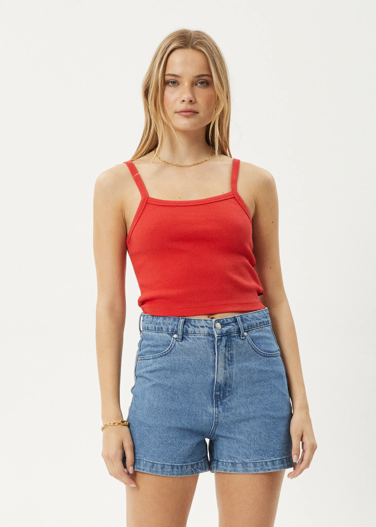 AFENDS Womens Taylor - Rib Singlet - Tomato - Image 2