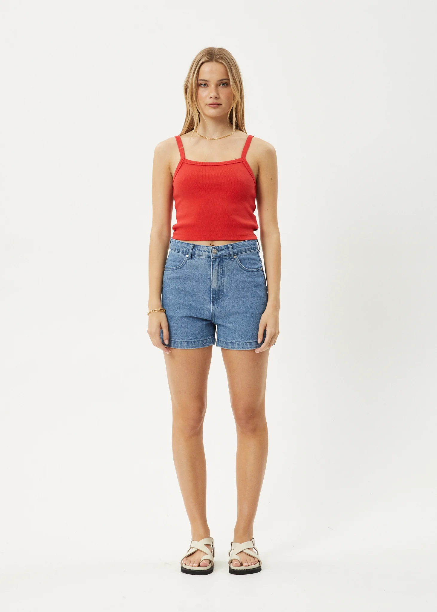 AFENDS Womens Taylor - Rib Singlet - Tomato - Image 6