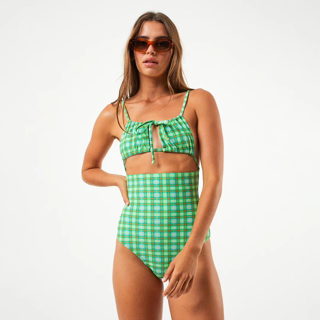 AFENDS Womens Tully - Tie One Piece Swimsuit - Forest Check - Image 5